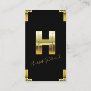 Gold H Initial and Borders Business Card