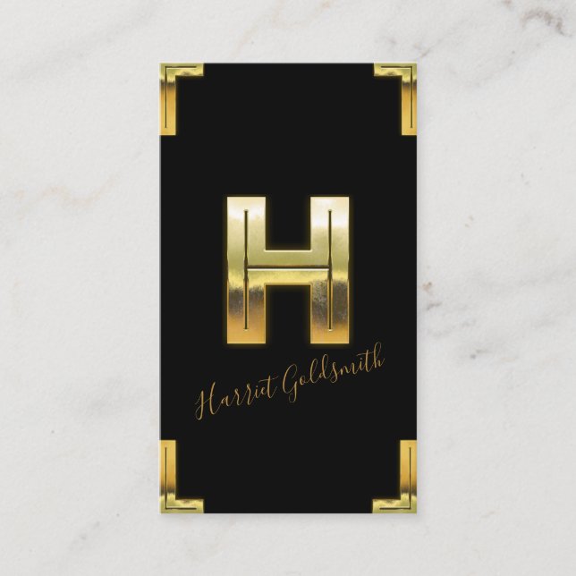 Gold H Initial and Borders Business Card (Front)