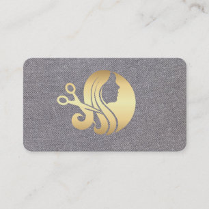 Gold Hair and Scissors Grey Texture Background Business Card