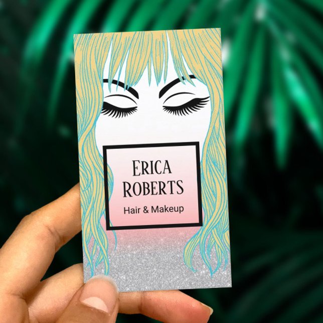 Gold Hair Girl Makeup Artist & Hair Salon Business Card (Creator Uploaded)