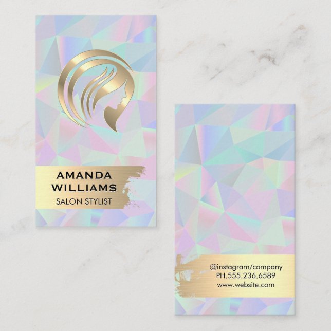 Gold Hair Logo | Iridescent Metallic Geometric  Business Card (Front/Back)