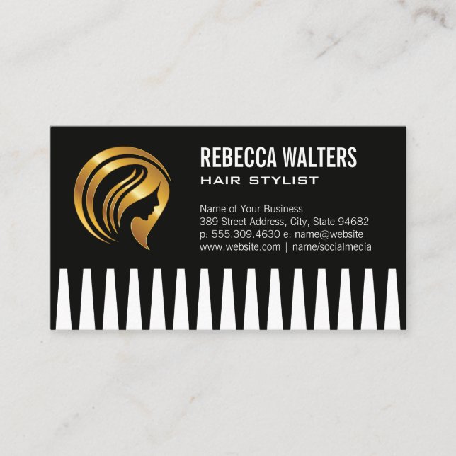 Gold Hair Logo | Womens Beauty Business Card (Front)
