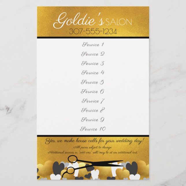 Gold hair stylist beauty salon price list flyer (Front)