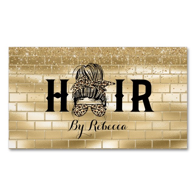 Gold Hair Stylist Magnetic Business Card         (Front)