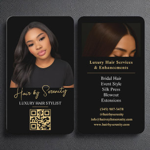 Gold Hair Stylist QR Code Luxury Black Beauty Business Card