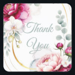 Gold Halo Garden Peonies & Orchids Floral Wedding  Square Sticker<br><div class="desc">Matching items available.</div>