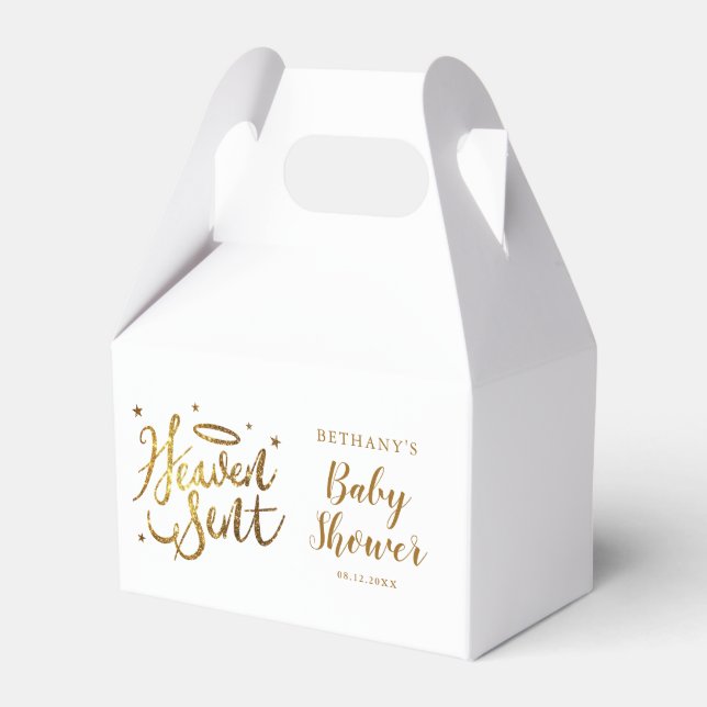 Gold Halo Heaven Sent Baby Shower Favour Box (Front Side)