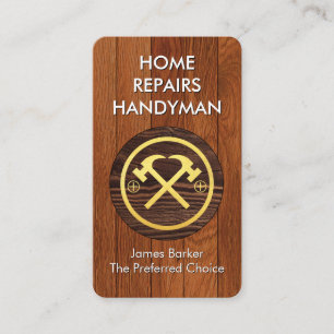 Gold Hammer Crest On Timber Wood Business Card