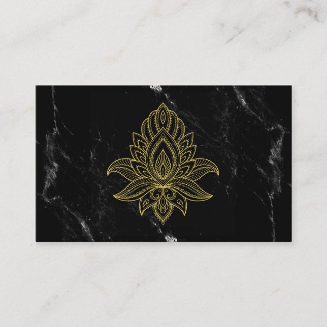 ~ Gold Hamsa Black White Marble Sacred Abstract Business Card (Front)