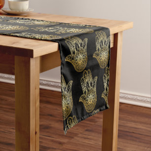 Gold Hamsa Good Luck Charm Jewish Holidays Shabat Short Table Runner