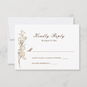Gold Hand Drawn Delicate Flowers RSVP Card
