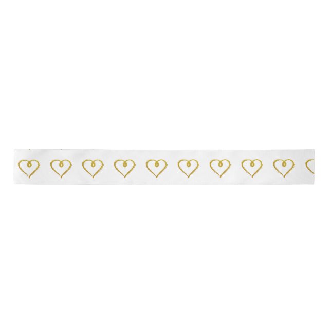 Gold Hand Drawn Heart Ribbon Satin Ribbon (Front)