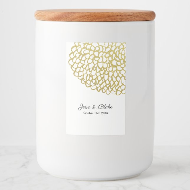Gold Hand-drawn Petal Pattern Wedding Food Label (Front)