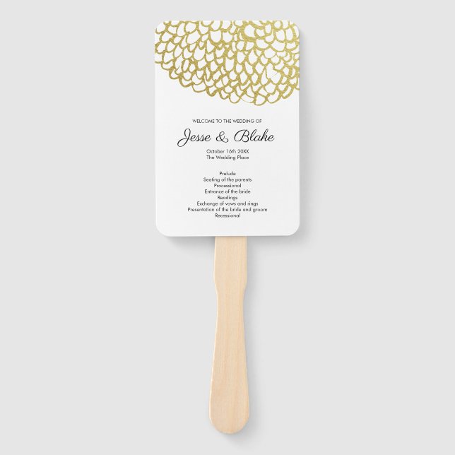 Gold Hand-drawn Petal Pattern Wedding Hand Fan (Front)