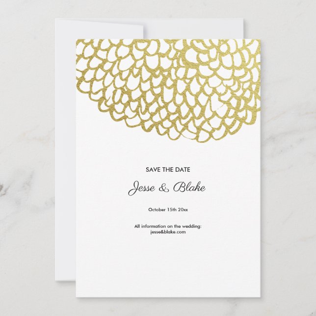 Gold Hand-drawn Petal Pattern Wedding Invitation (Front)