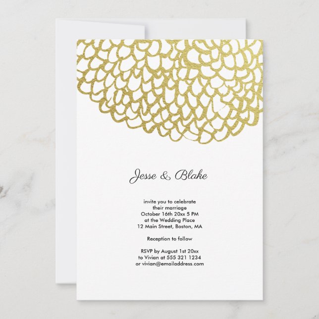 Gold Hand-drawn Petal Pattern Wedding Invitation (Front)