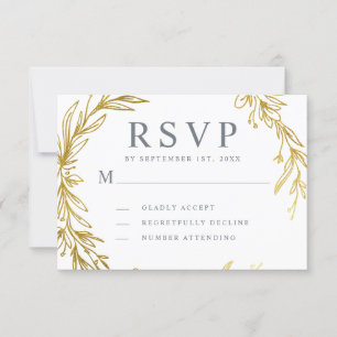 Gold Hand-drawn Wreath Wedding RSVP Card