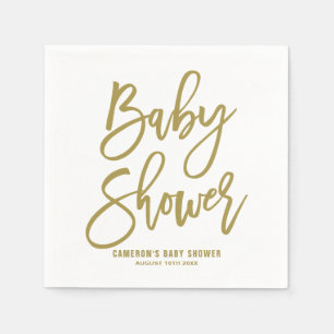 Gold Hand Lettered Baby Shower Paper Napkins