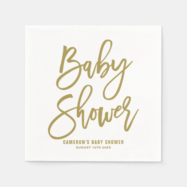 Gold Hand Lettered Baby Shower Paper Napkins (Front)