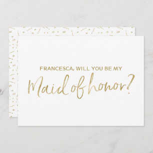 Gold Hand lettered "Will you be my maid of honour" Invitation