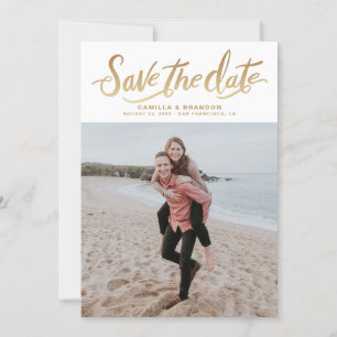 Gold Hand Lettering Vertical Photo Save the Date Announcement