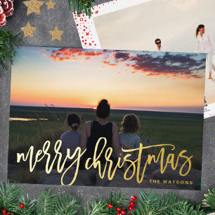 Gold Hand Written Merry Christmas Photo
