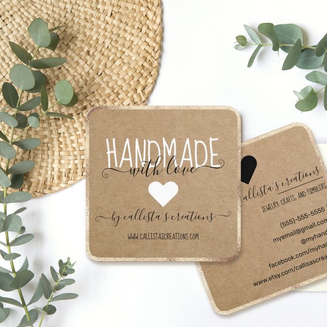 Gold Handmade With Love Etsy Home Crafter Art Fair Square Business Card (Creator Uploaded)