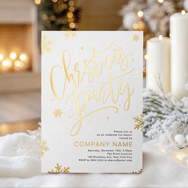 Gold handwritten calligraphy Christmas Party (Gold handwritten calligraphy Christmas Party Foil Holiday Card)