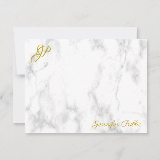 Gold Handwritten Script Monogram Name Text Marble Card (Front)