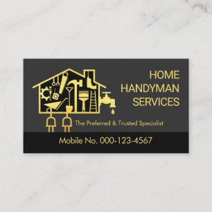 Gold Handyman Home Repairs Frame Business Card