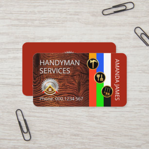 Gold Handyman Icons On Stripes Timber Business Card