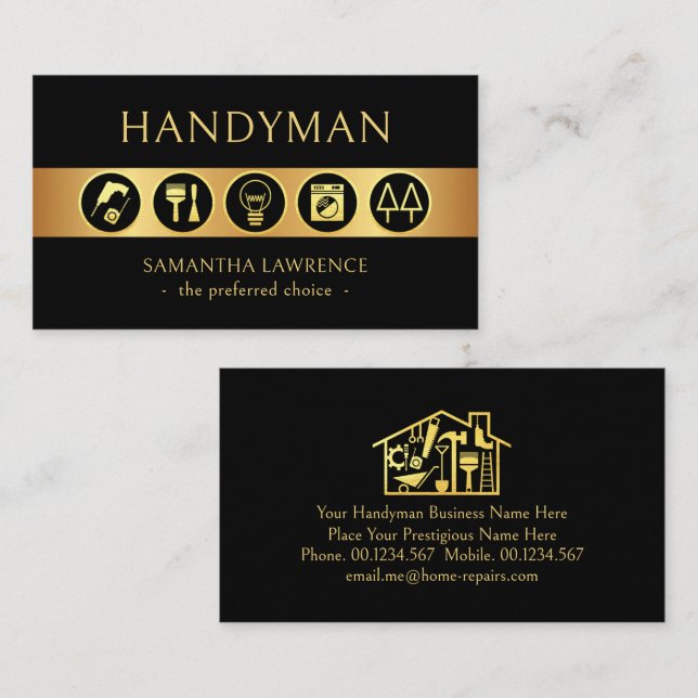 Gold Handyman Tools Border Line Business Card (Front/Back)