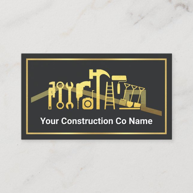 Gold Handyman Tools Building Frame Business Card (Front)