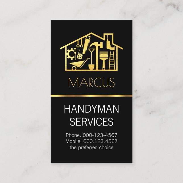 Gold Handyman Tools Building Frame Business Card (Front)