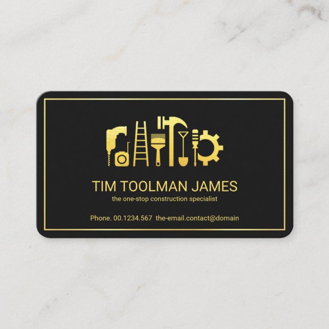 Gold Handyman Tools Frame Contractor Business Card (Front)