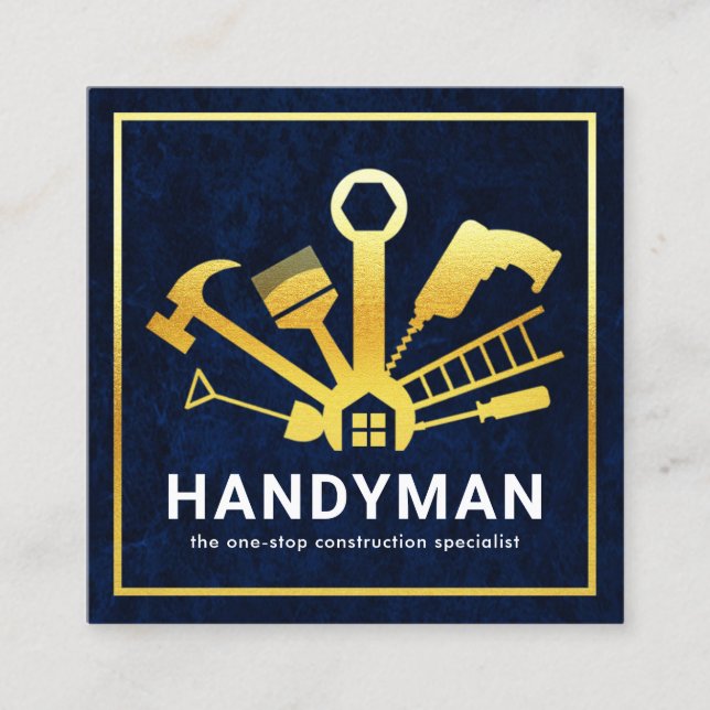 Gold Handyman Tools Frame Square Business Card (Front)