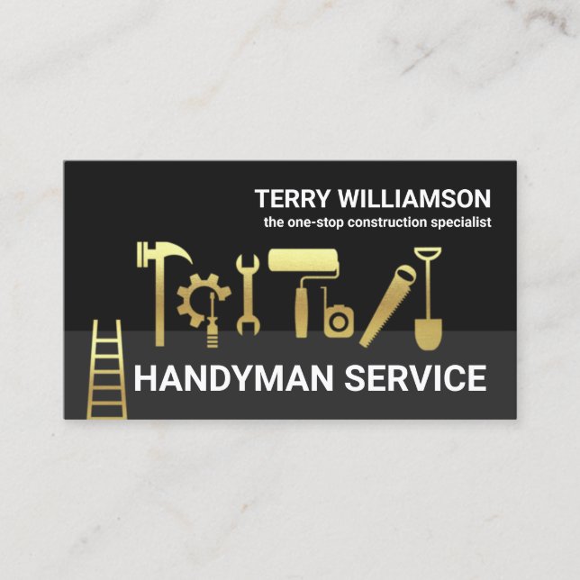 Gold Handyman Tools Grey Layers Remodeling Business Card (Front)
