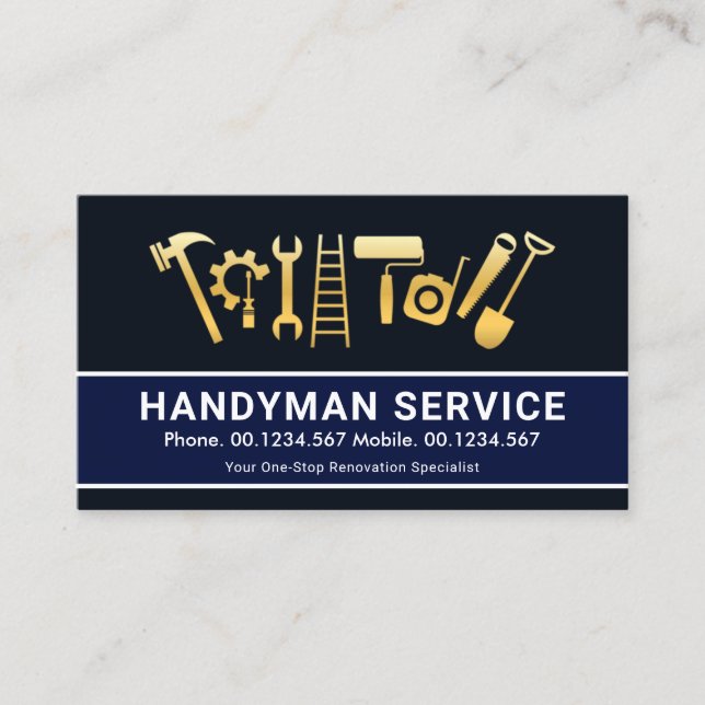 Gold Handyman Tools Home Renovation Remodeling Business Card (Front)