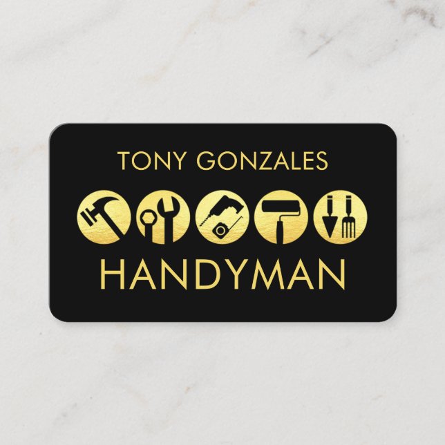 Gold Handyman Tools Icon Business Card (Front)