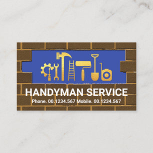Gold Handyman Tools In Brick Wall Masonry Business Card