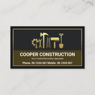 Gold Handyman Tools Letter C Logo, Construction Business Card