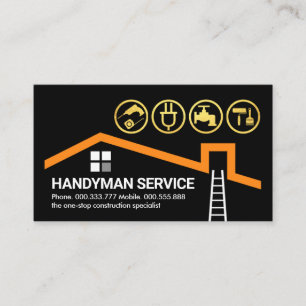Gold Handyman Tools On Rooftop Building Business Card