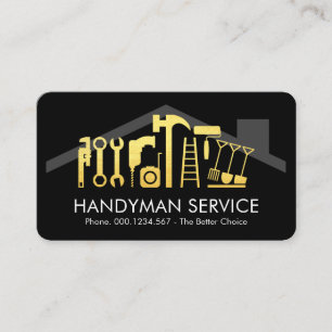 Gold Handyman Tools On Rooftop Business Card