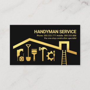 Gold Handyman Tools On Rooftop Business Card