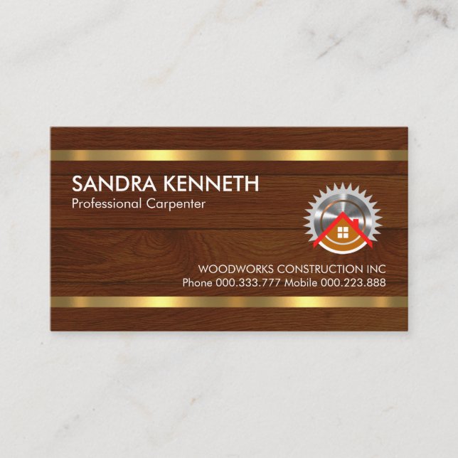 Gold Handyman Tools On Timber Business Card (Front)