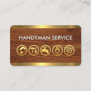 Gold Handyman Tools On Timber Wood Business Card