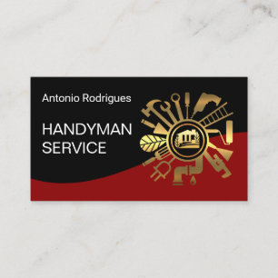 Gold Handyman Tools Red Wave Business Card