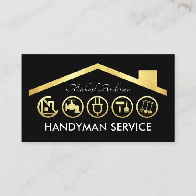 Gold Handyman Tools Roof Business Card (Front)