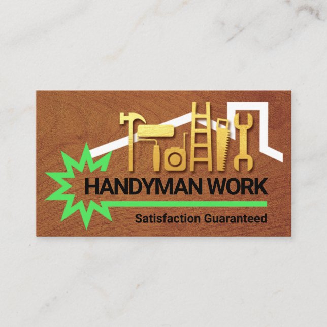 Gold Handyman Tools Roof Star Border Business Card (Front)