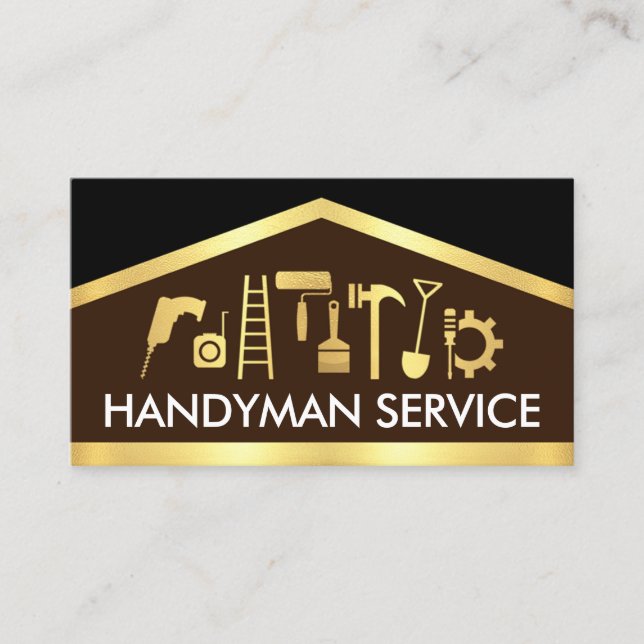 Gold Handyman Tools Rooftop Business Card (Front)